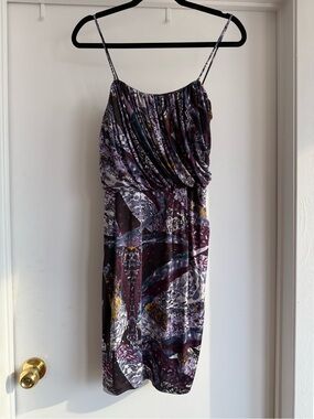 Catherine Malandrino Purple Silk Jersey Abstract Printed Spaghetti Strap Dress M